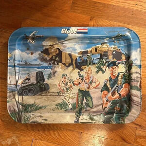 VINTAGE 1987 G.I. JOE Hasbro folding dinner/lunch metal tray •RARE•